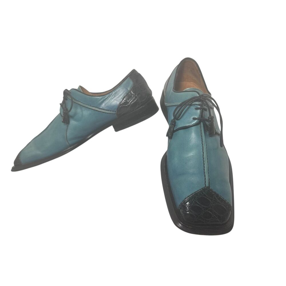 Paolo De Marco By Mezlan Genuine Crocodile Blue Split Square Toe Size 10 Rare